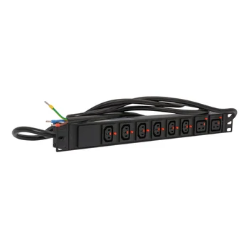 Блок розеток серии SNR-PDU с локальным измерением на 6хС13 и 2xC19 с фиксаторами, шнур питания 3м 3x2.5мм² без вилки, 230В, 16A